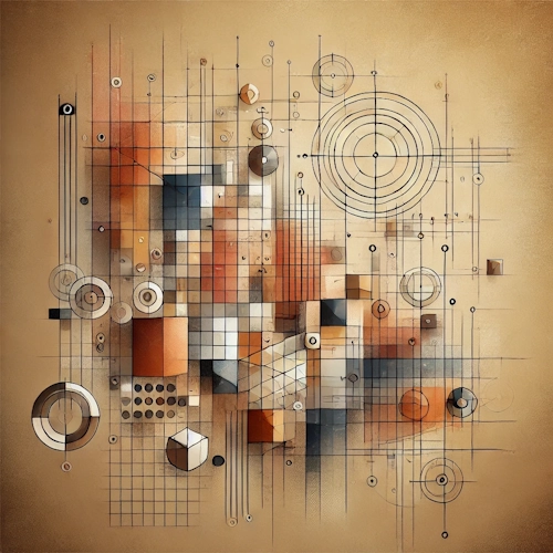 Abstract network of shapes, grids, and connecting lines – representing collaborative content management and flexible permission settings in agencies.