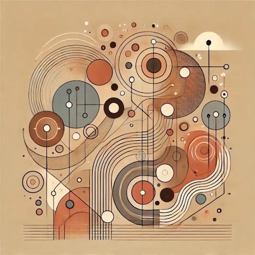 Abstract composition of lines, circles, and networks – representing coordinated role management, event planning, and flexible collaboration.