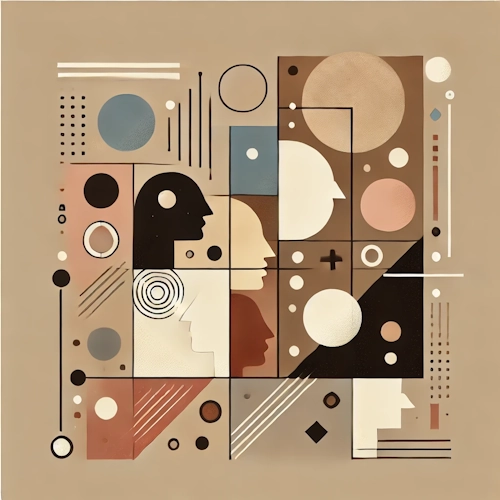 Abstract mosaic of stylized heads and geometric shapes – representing instant readiness and universal usability.