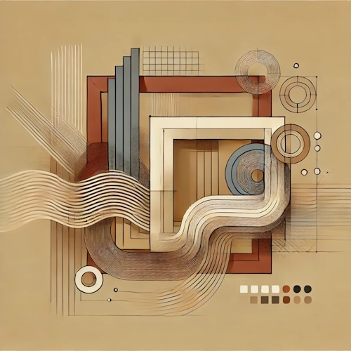 Abstract composition of frames, wave lines, and color blocks – representing automatic image optimization, flexible formats, and high-quality display.