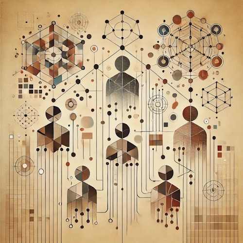 Abstract representation of people with networks and connecting lines – representing role assignment and structured processes in an IT department.