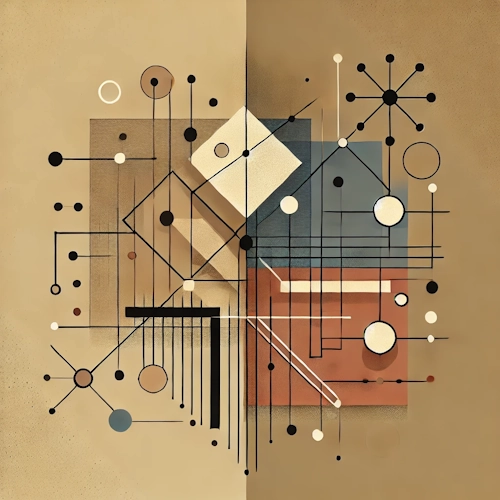 Abstract composition of lines, connection points, and divided surfaces – symbolizing strict separation of data and payment information.