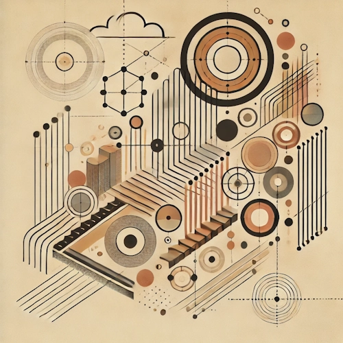 Abstract image with circles, lines, and steps – representing clearly structured collaboration in research with separated access roles.